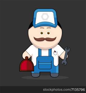 Cartoon cute handyman-mechanic. Vector illustration (cute character man with mustache collection)