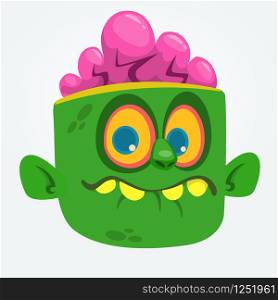 Cartoon Cute Happy Zombie Head. Halloween vector illustration