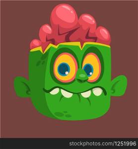 Cartoon Cute Happy Zombie Head. Halloween vector illustration