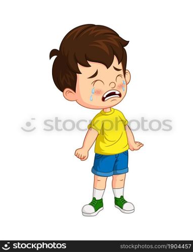 Cartoon cute little boy crying