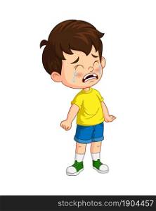 Cartoon cute little boy crying