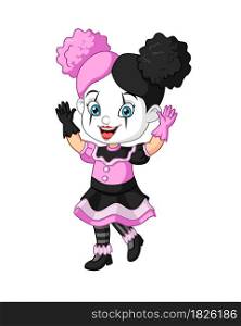 Cartoon cute little girl wearing clown costume