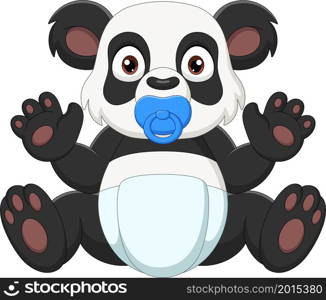 Cartoon cute little panda sucking on a pacifier
