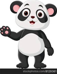 Cartoon cute little panda waving hand