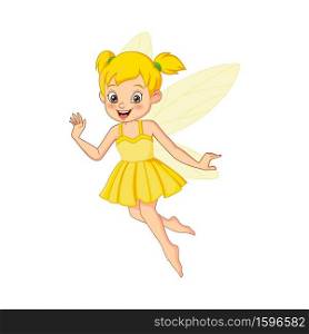 Cartoon cute little yellow fairy flying