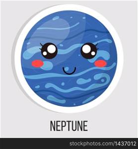 Cartoon cute neptune planet isolated on white background. Planet of solar system. Cartoon style vector illustration for any design.