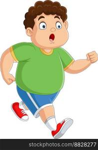 Cartoon cute overweight boy running