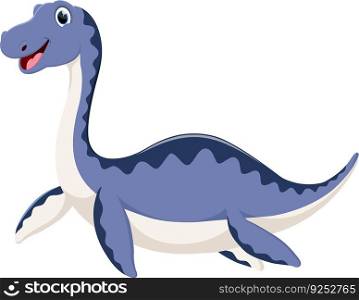Cartoon cute plesiosaurus dinosaur isolated on white background	