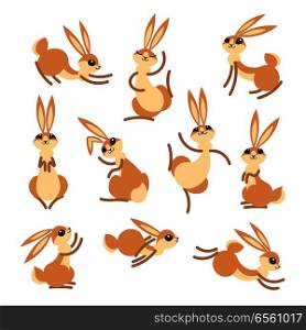 Cartoon cute rabbit or hare. Little funny rabbits. Vector illustration grouped and layered for easy editing.. Cartoon cute rabbit or hare. Little funny rabbits. Vector illustration grouped and layered for easy editing