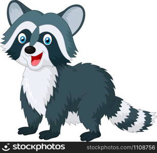 Cartoon cute raccoon on white background