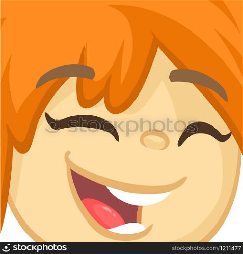 Cartoon cute red hair girl face avatar. Vector girl illustration isolated