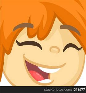 Cartoon cute red hair girl face avatar. Vector girl illustration isolated