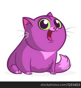 Cartoon cute smiling purple fat cat. Fat striped cat illustration isolated