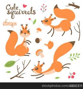 Cartoon cute squirrel. Little funny squirrels. Vector illustration. Cartoon cute squirrel. Little funny squirrels. Vector illustration grouped and layered for easy editing