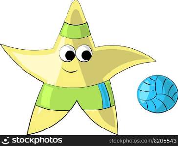 Cartoon cute star plays with the ball