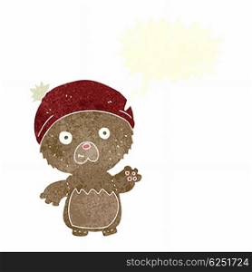 cartoon cute teddy bear in hat with speech bubble