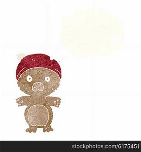 cartoon cute teddy bear in hat with thought bubble