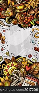Cartoon cute vector colorful hand drawn doodles Fall season background. Autumn banner design.. Cartoon cute colorful hand drawn doodles Fall season banner