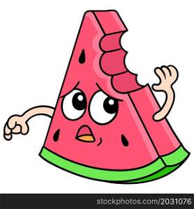cartoon cute watermelon sad and scared to eat