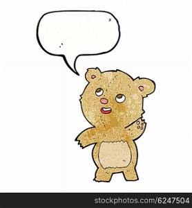 cartoon cute waving teddy bear with speech bubble