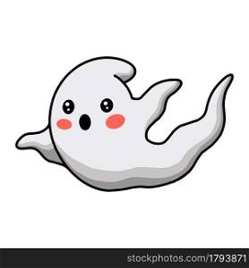Cartoon cute white ghost flying
