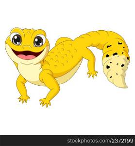 Cartoon cute yellow gecko on white background