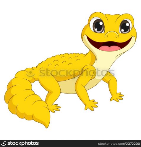 Cartoon cute yellow gecko on white background