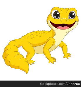 Cartoon cute yellow gecko on white background