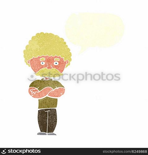 cartoon dad with folded arms with speech bubble