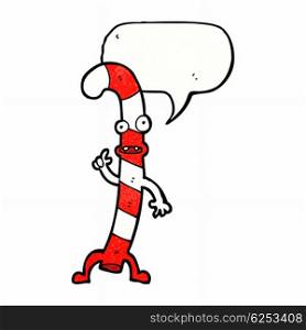 cartoon dancing christmas candy cane with speech bubble