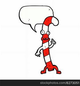 cartoon dancing christmas candy cane with speech bubble