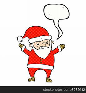 cartoon dancing santa with speech bubble