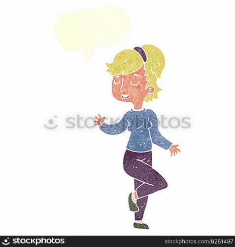 cartoon dancing woman with speech bubble