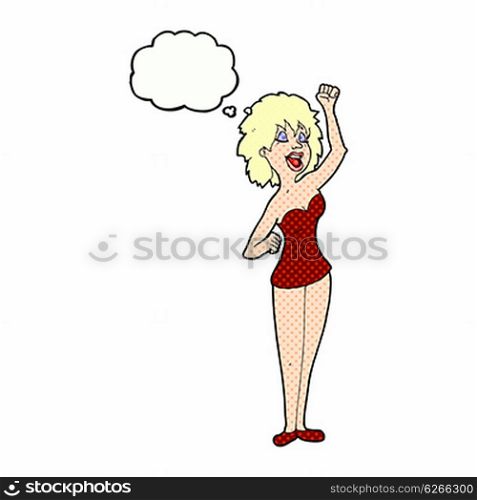 cartoon dancing woman with thought bubble