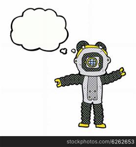 cartoon deep sea diver with thought bubble