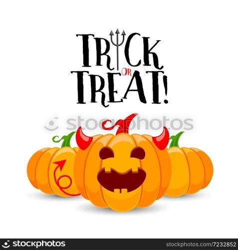 Cartoon devil pumpkin character design. Trick or treat, Happy Halloween day concept. Illustration isolated on white background.