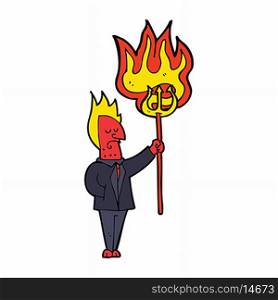 cartoon devil with flaming pitchfork