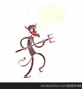 cartoon devil with pitchfork with speech bubble
