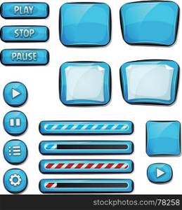 Cartoon Diamonds Elements For Ui Game. Illustration of a set of various cartoon design ui diamonds or gems glossy elements including banners, signs, buttons, load bar and app icon background for tablet pc
