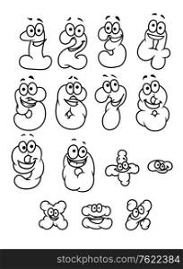 Cartoon digits and numbers set with positive emotions
