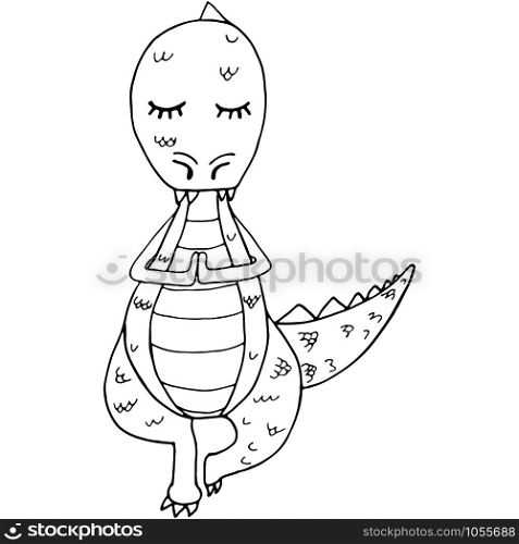 Cartoon dinosaur in yoga asana for healthy lifestyle design. Funny dino collection. Healthy lifestyle concept. Isolated vector illustration.. Cartoon dinosaur in yoga asana