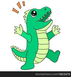 cartoon dinosaur is having fun. cartoon illustration cute sticker