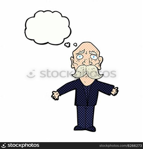 cartoon disapointed old man with thought bubble