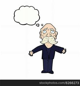 cartoon disapointed old man with thought bubble