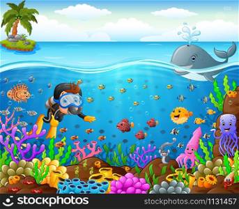 cartoon diver under the sea