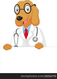 Cartoon doctor dog holding blank sign