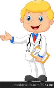 Cartoon doctor smiling and waving