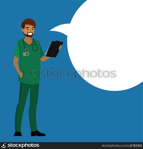 cartoon doctor with speech bubble, stock vector illustration.. cartoon doctor with speech bubble