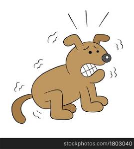 Cartoon dog is very scared, vector illustration. Colored and black outlines.