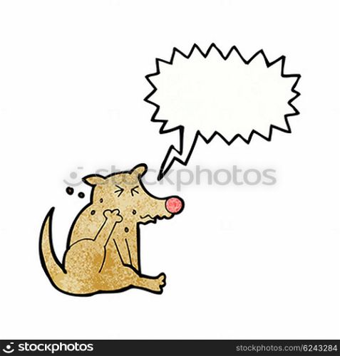 cartoon dog scratching with speech bubble